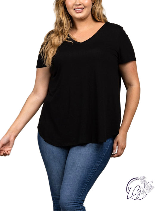 Curvy soft brushed knit v neck top