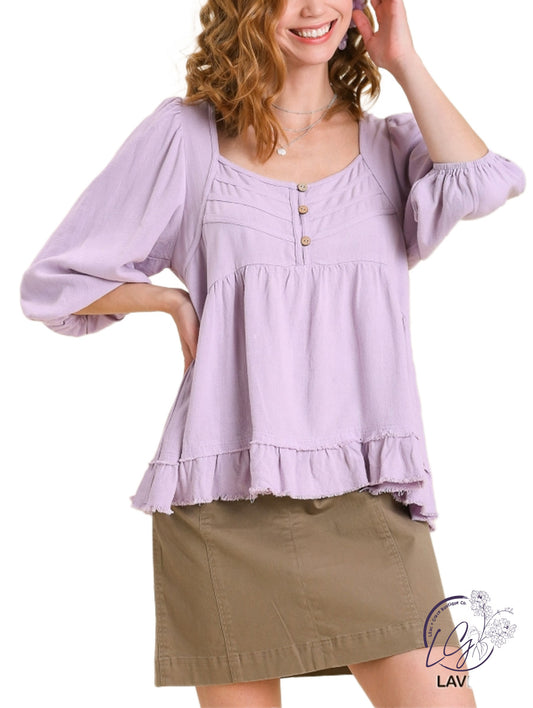 Linen Whispers Ruffle Top