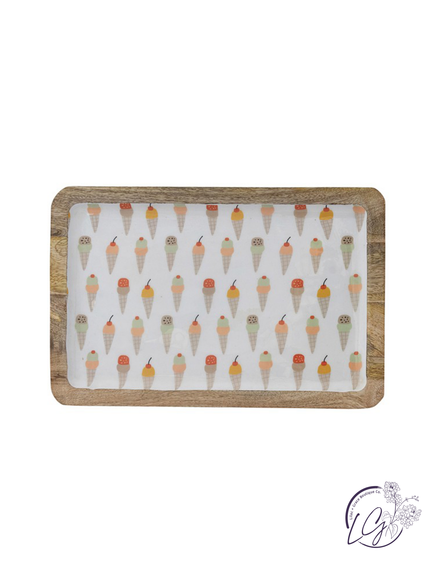 Ice Cream Cone Enameled Mango Wood Tray