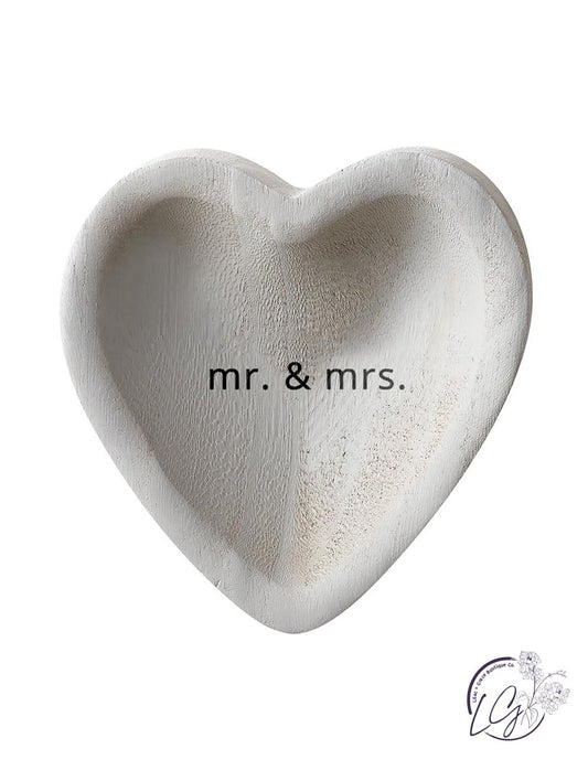 Grey Paulownia Heart Trinket Tray - Mr. & Mrs.