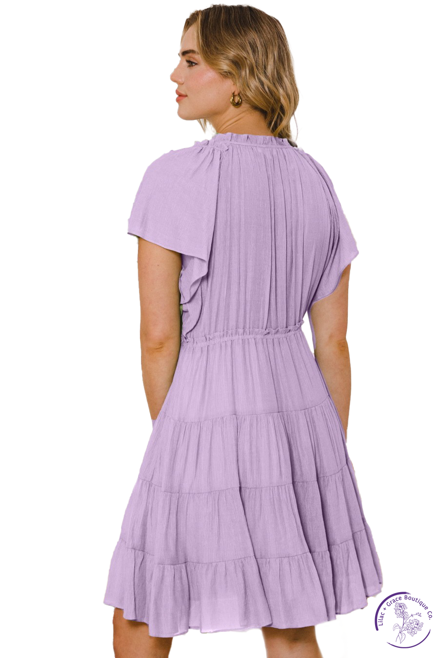 Curvy Enchanting Meadow Tiered Mini Dress Lavendar / 1XL Curvy Enchanting Meadow Tiered Mini Dress Lavendar / 1XL