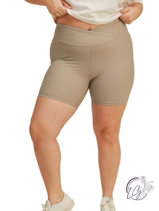 Curvy Ribbed High V-Cross Waist Biker Shorts