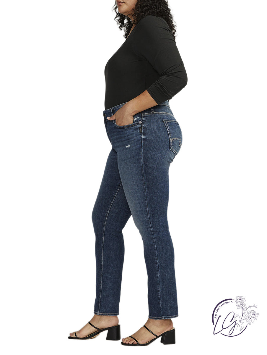 Curvy Elyse Mid Rise Straight Leg Jeans