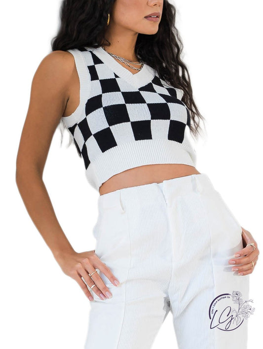 Cropped Checkered Vest Top