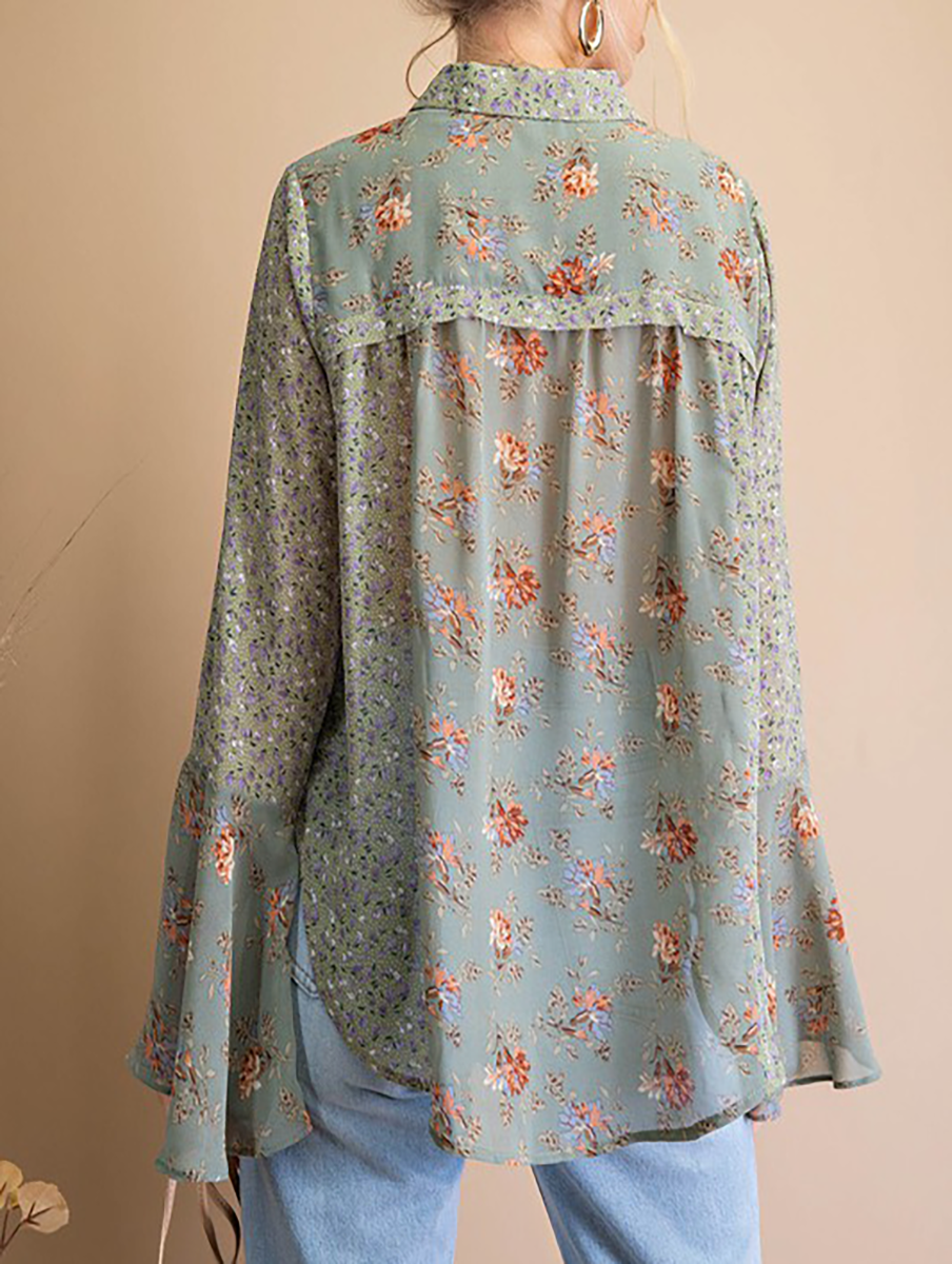 This Is It Floral Bell Sleeve Top