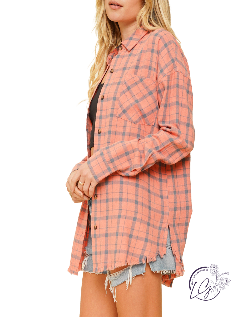 Lost With You Fringe Oversized Flannel