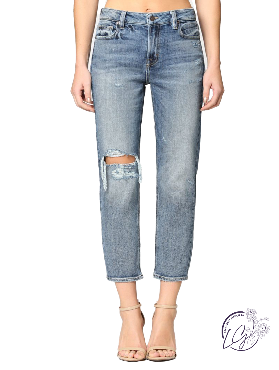 Zoey High-Rise Distressed Mom Jean by Hidden Jeans