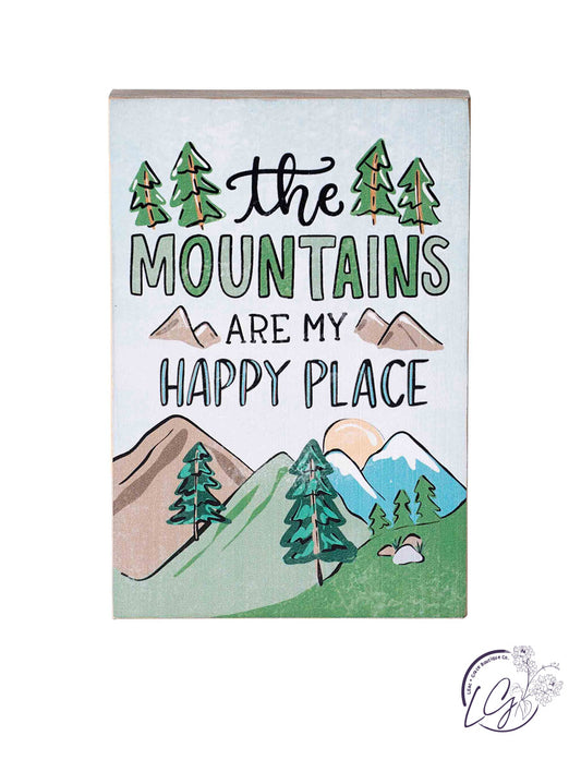 Happy Place Mountains Wood Block