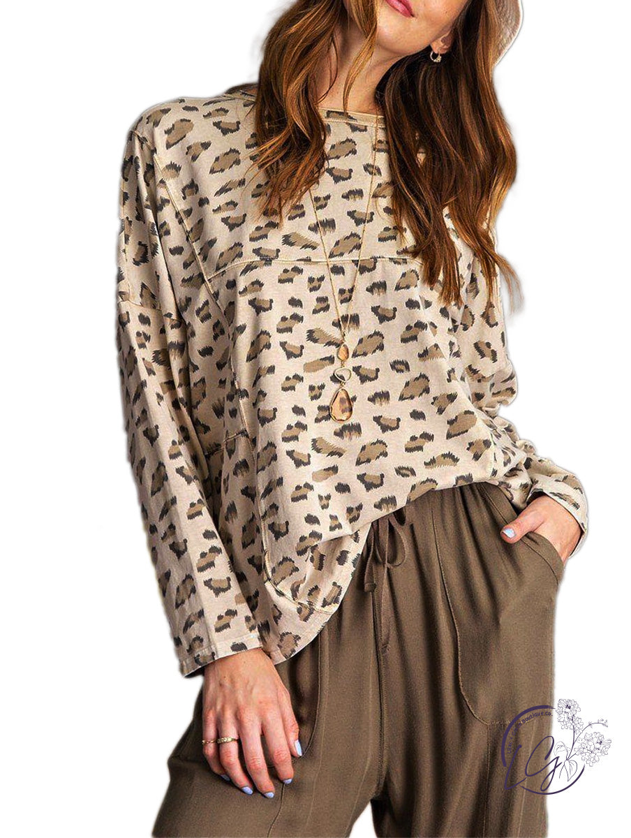 Curvy Leopard Printed Garment Dye Loose Fit