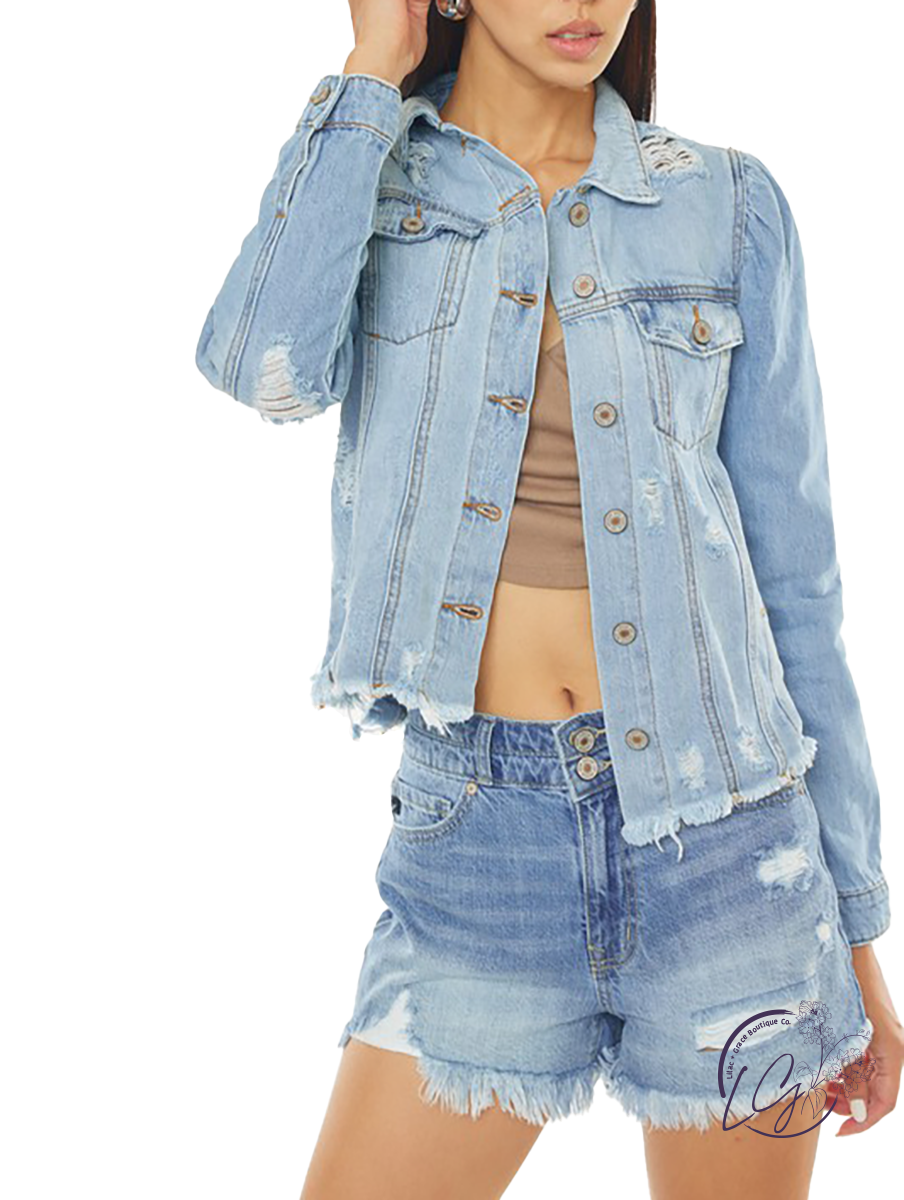 Valerie Princess Sleeve Denim Jacket by KanCan