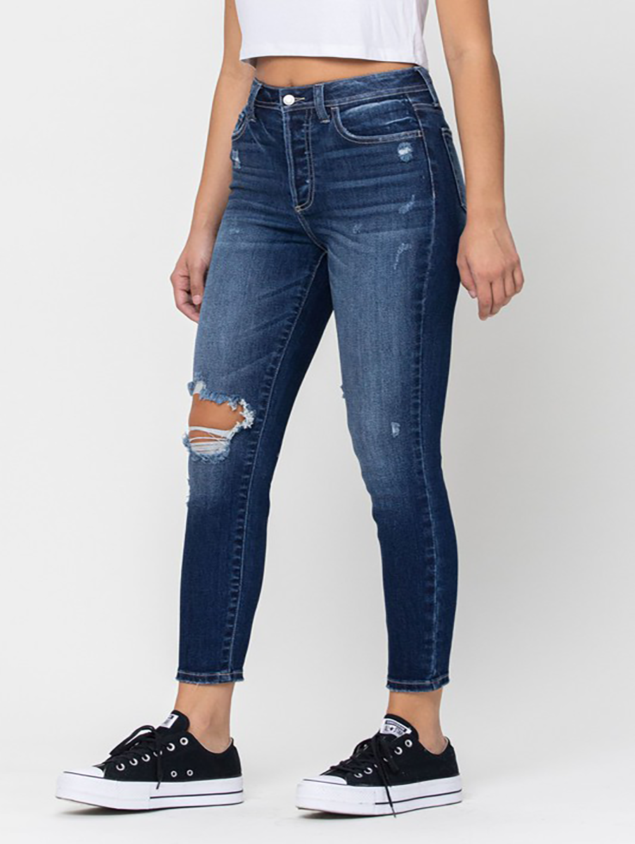 Aria High-Rise Distressed Button Fly Skinny by Cello Jeans