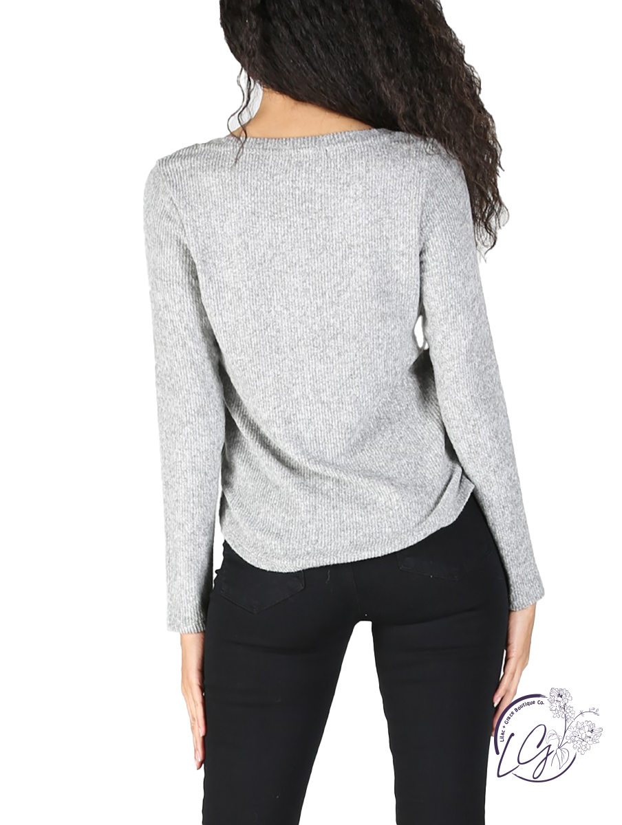 No Apologies Necessary Ribbed Henley Long Sleeve