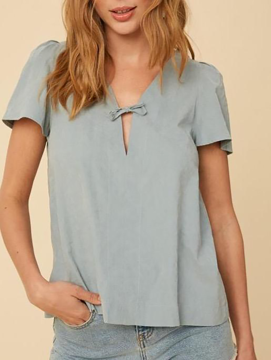 Tied With Love V-Neck Top in Light Blue