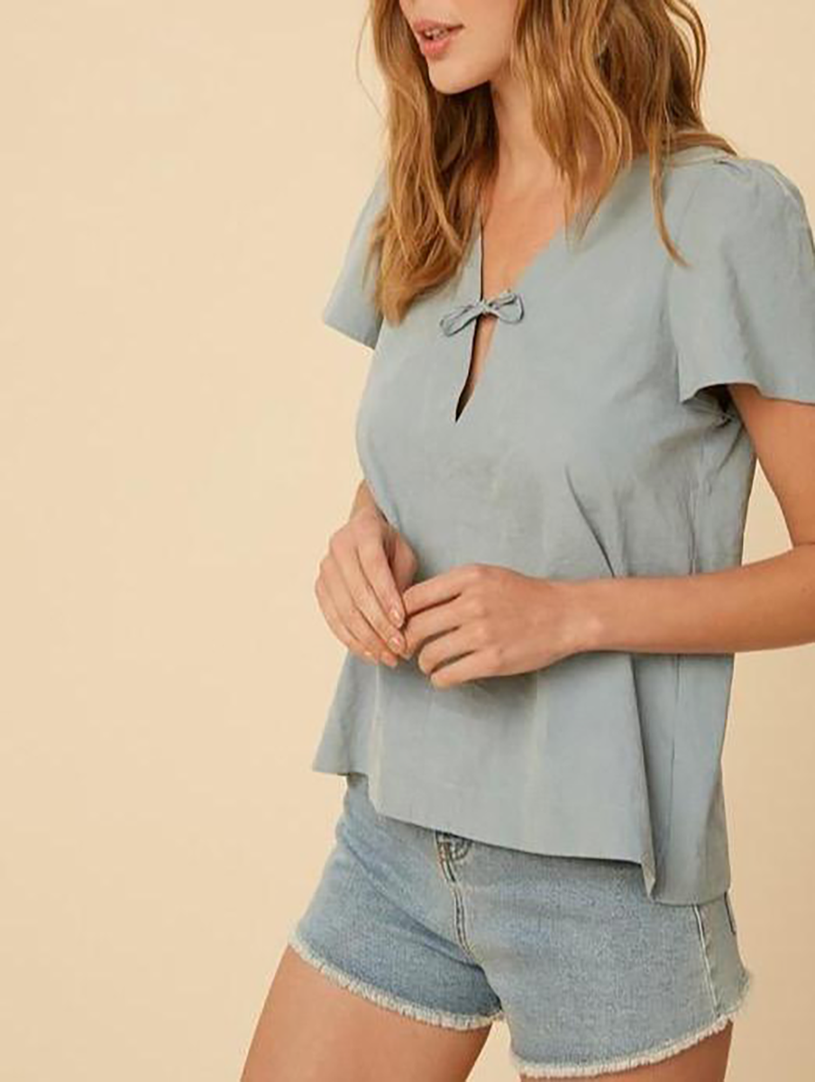 Tied With Love V-Neck Top in Light Blue