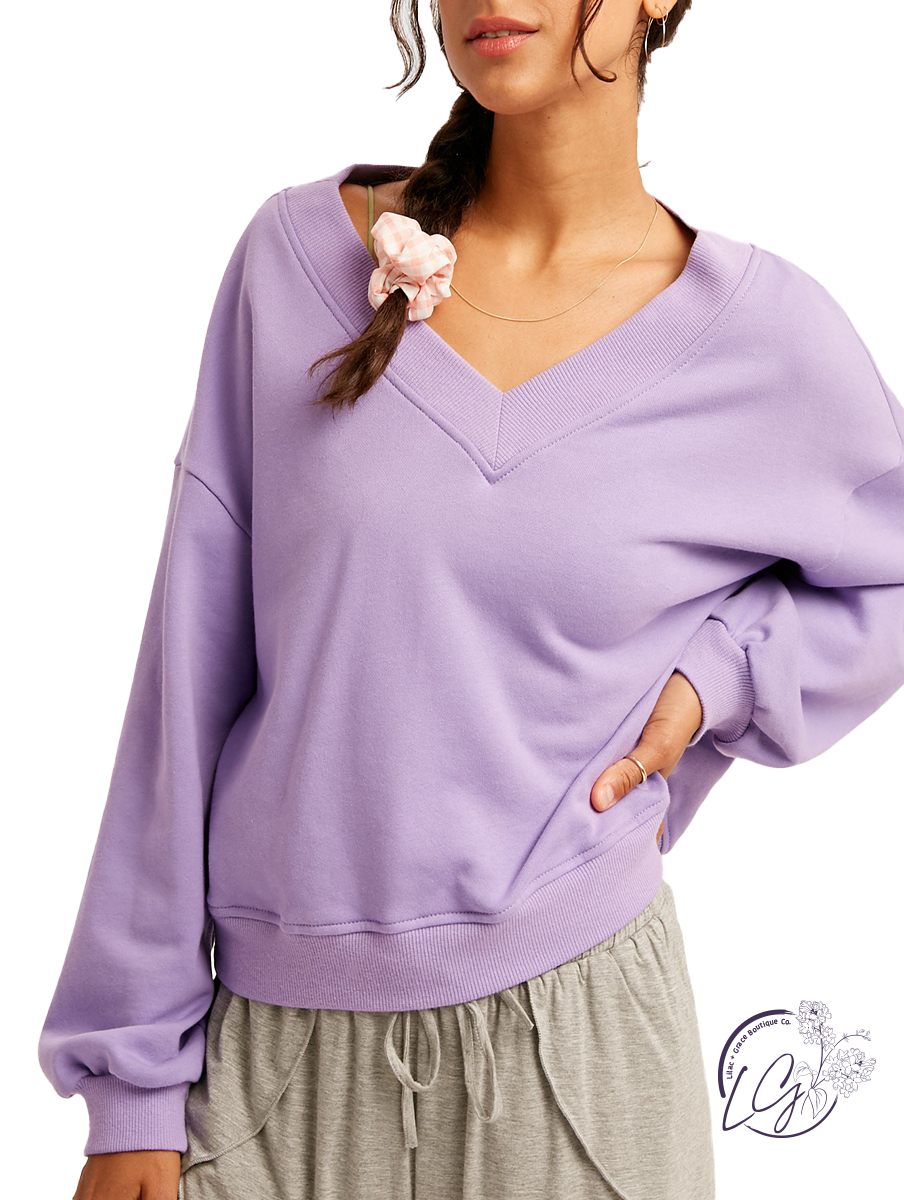 Just Getting By V-Neck Cropped Crew Neck