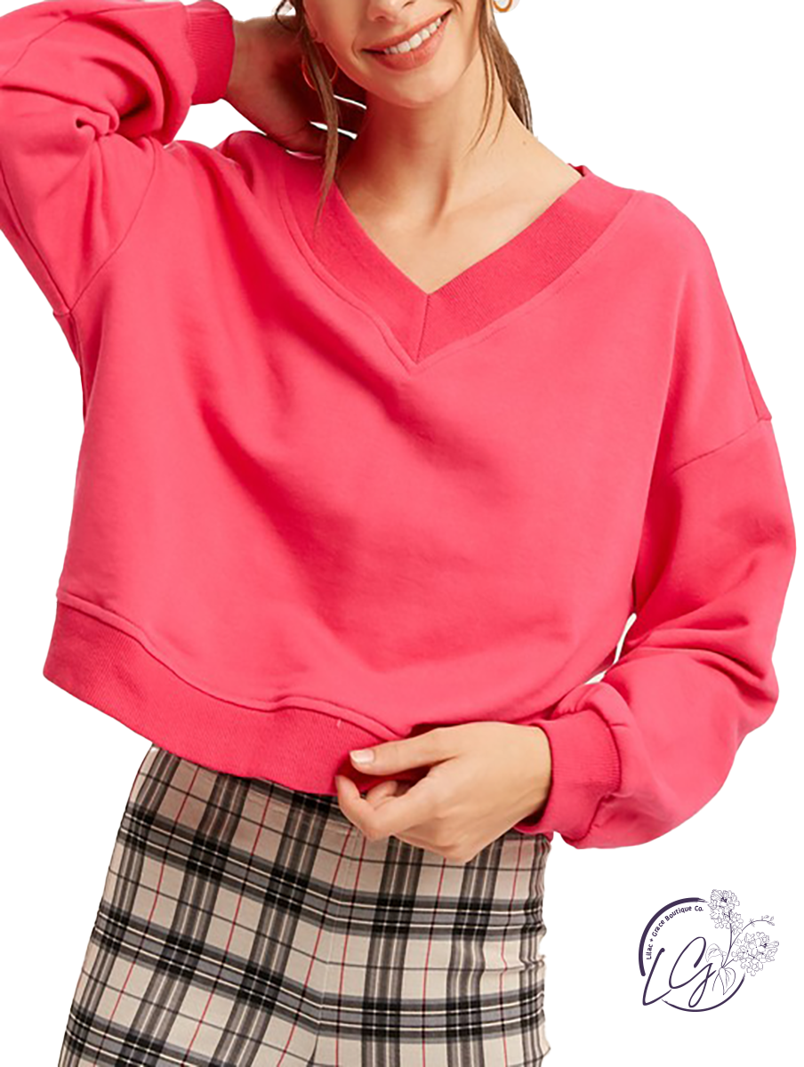 Just Getting By V-Neck Cropped Crew Neck