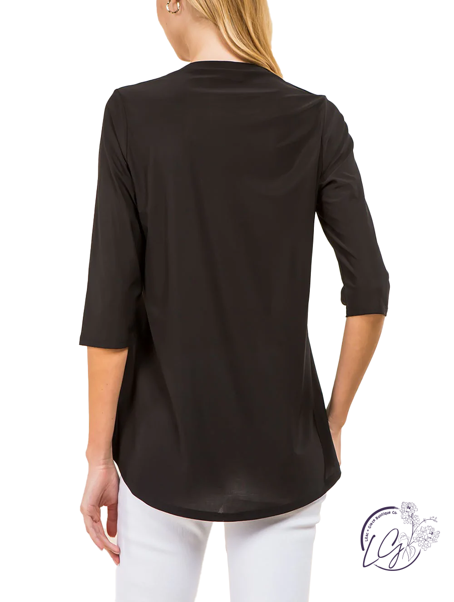 Wrapped Up V-Neck 3/4 Sleeve Top