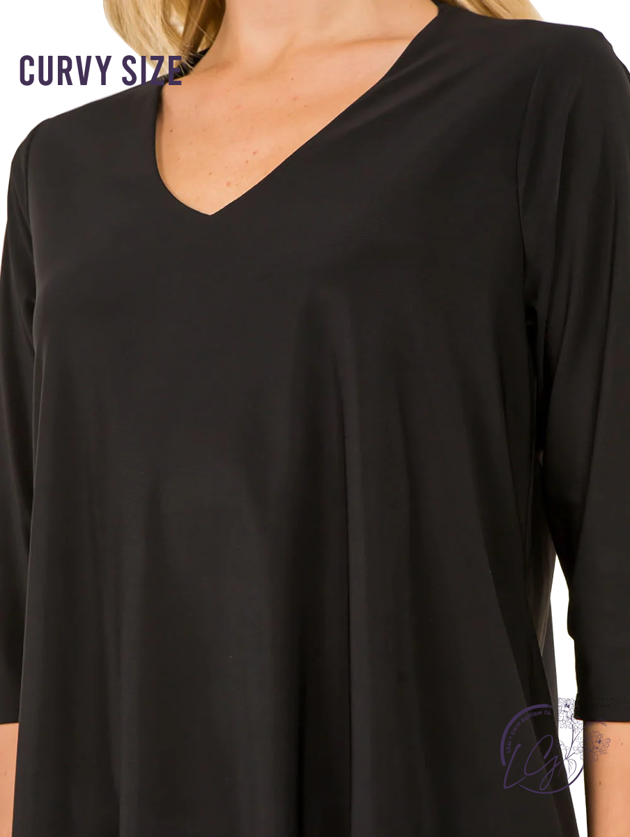 Curvy Wrapped Up V-Neck 3/4 Sleeve Top