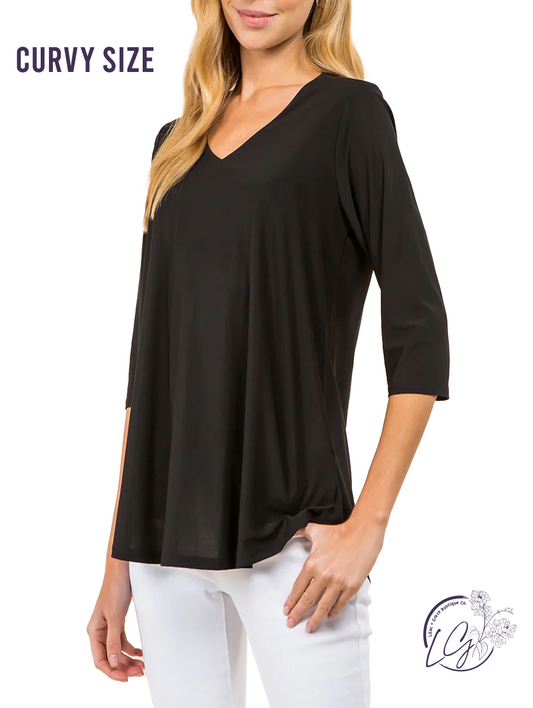 Curvy Wrapped Up V-Neck 3/4 Sleeve Top