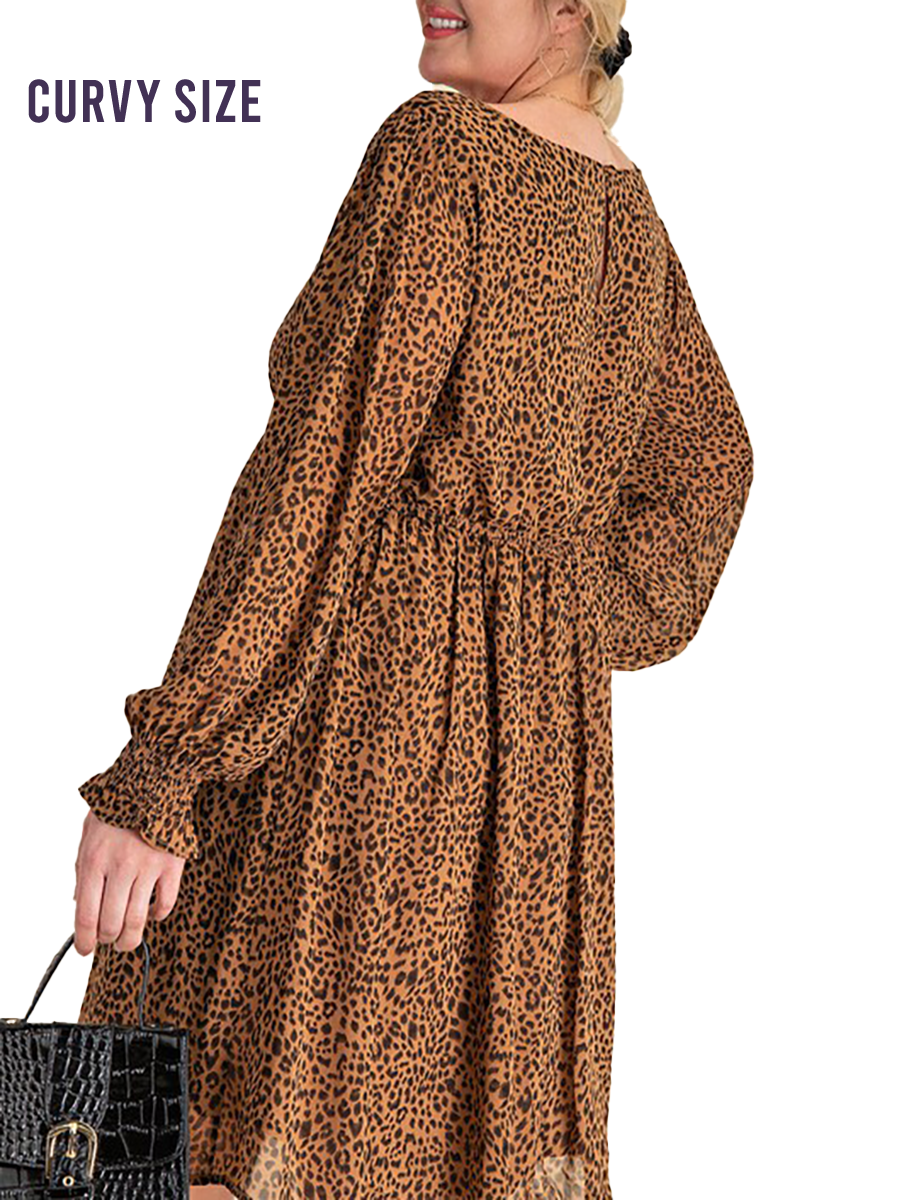 Curvy Lovin' Leopard Long Sleeve Dress Taupe / 1XL Curvy Lovin' Leopard Long Sleeve Dress Taupe / 1XL