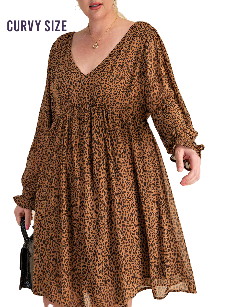 Curvy Lovin' Leopard Long Sleeve Dress