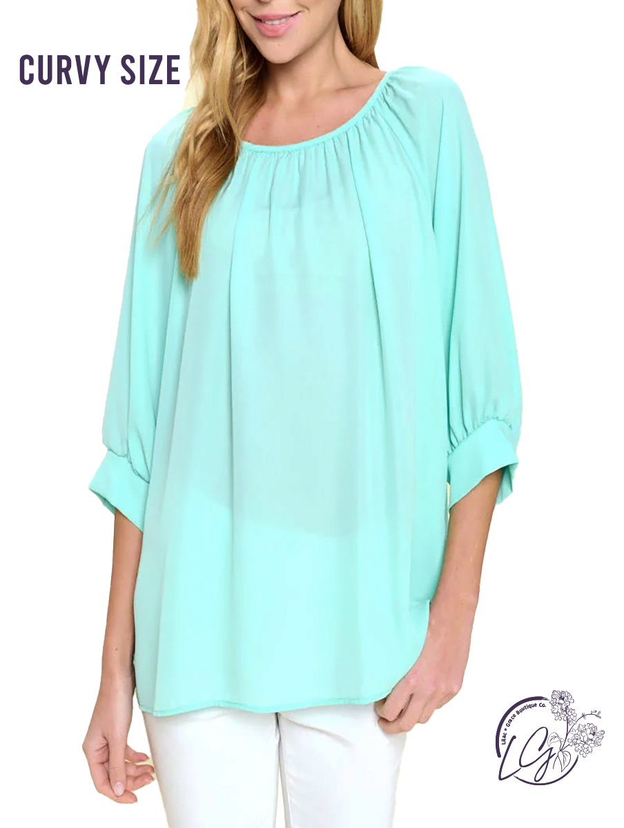 Curvy Easy Breezy Bubble Sleeve Blouse