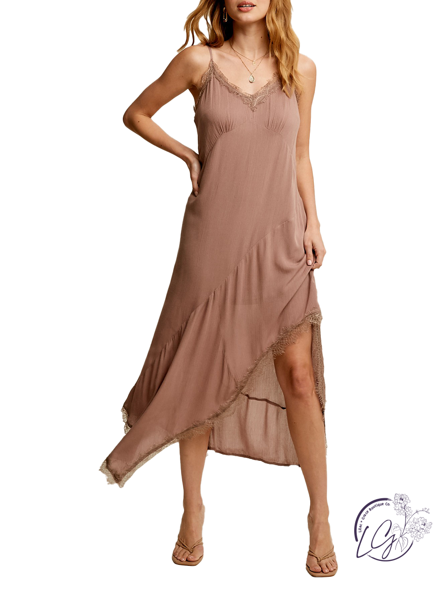 Tempting Me Asymmetrical Lace Hem Dress Black / Medium Tempting Me Asymmetrical Lace Hem Dress Black / Medium