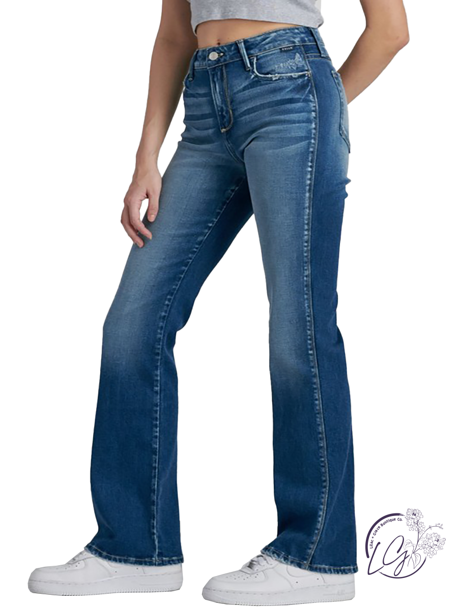thumbnail image 2 of Women's Bootcut Jeans With Waist Belt – Flare Denim Pants Stretchy Milax Style 2 of 4