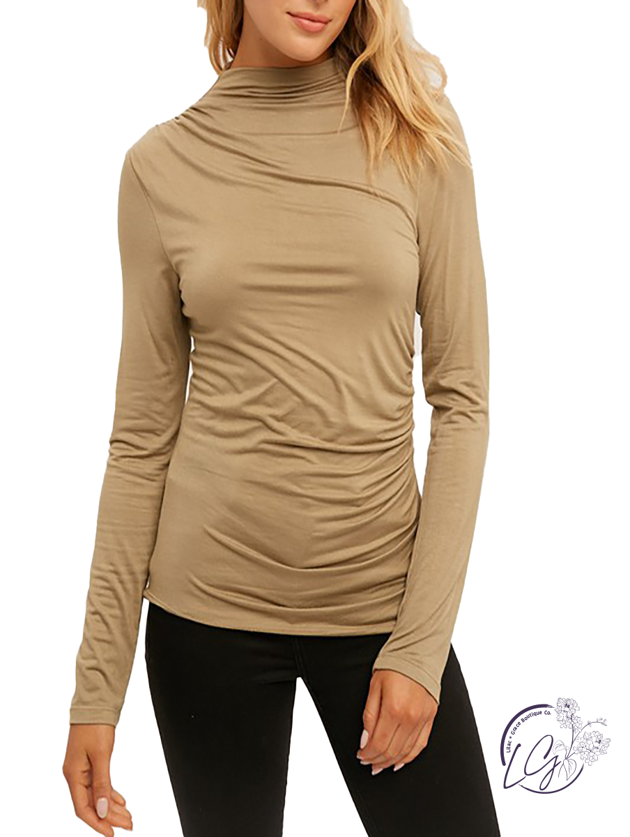 Keep On Goin' Mock Neck Ruched Long Sleeve