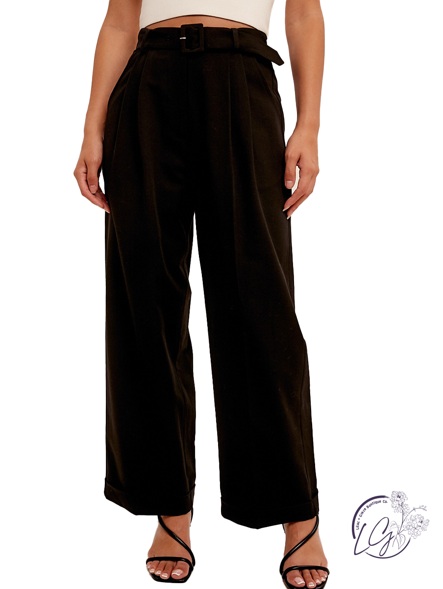 Coming Soon High-Rise Belted Trouser Pants