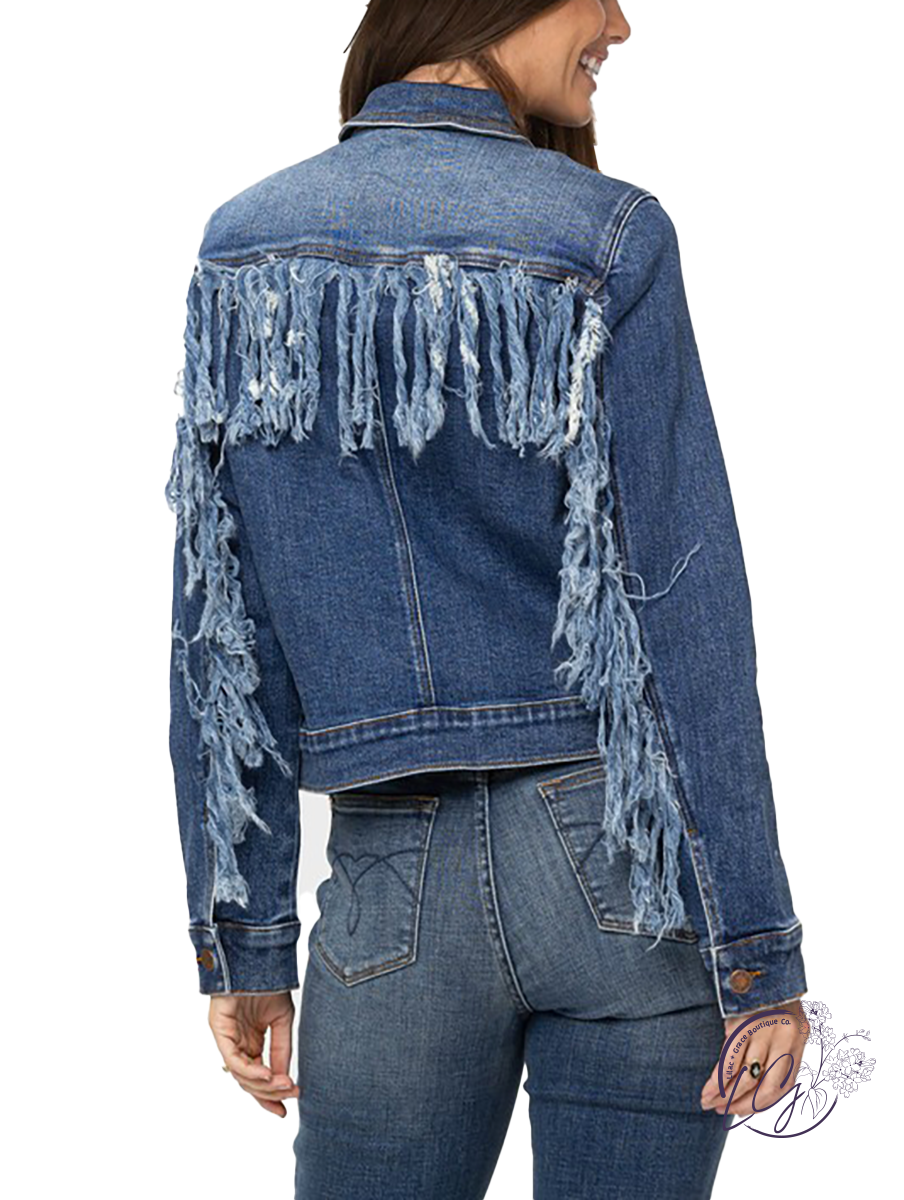 Maude Fringe Denim Jacket by Judy Blue