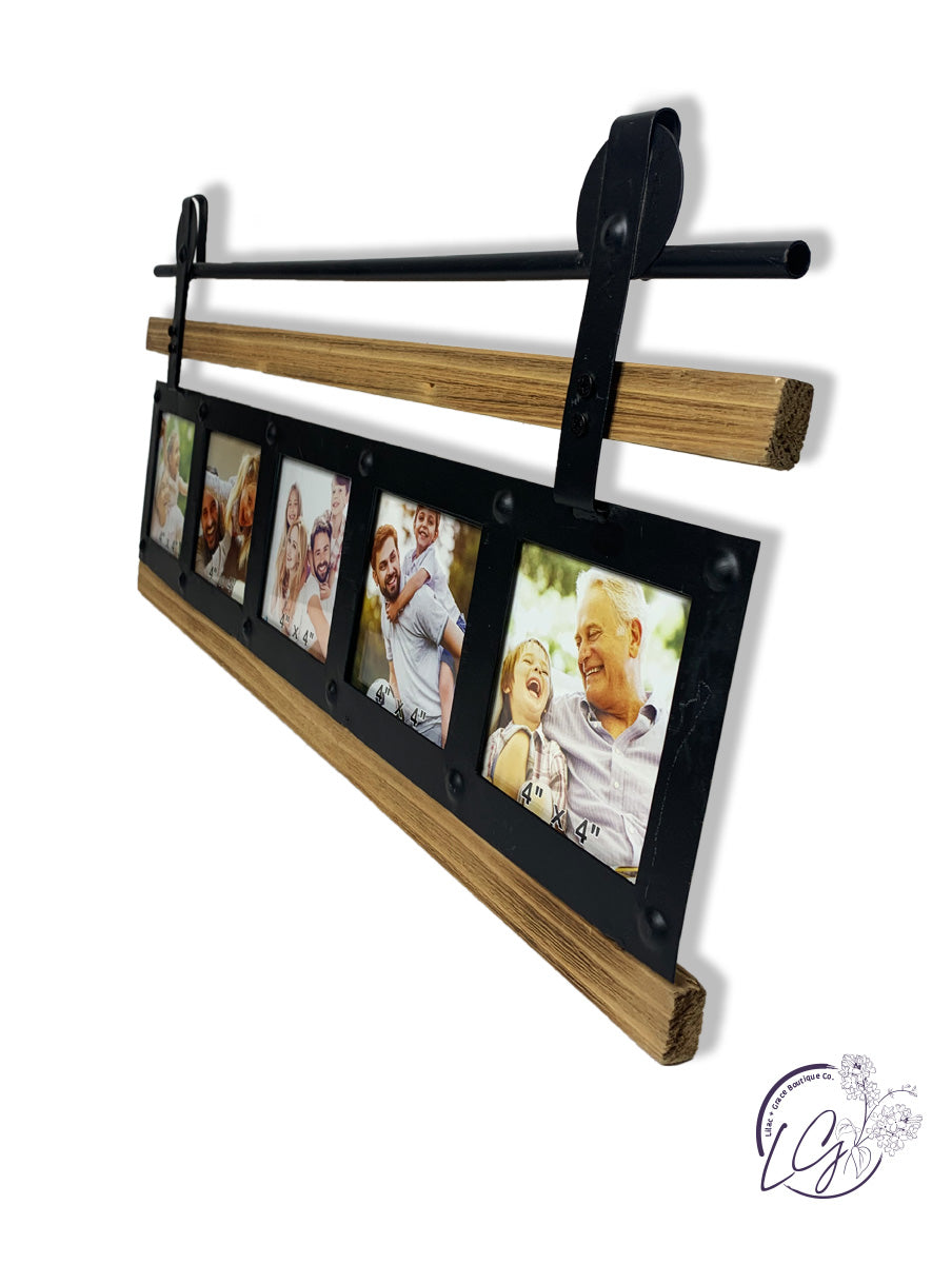 METAL 4X4 PHOTO FRAMES WITH BARN DOOR LOOK HANGER