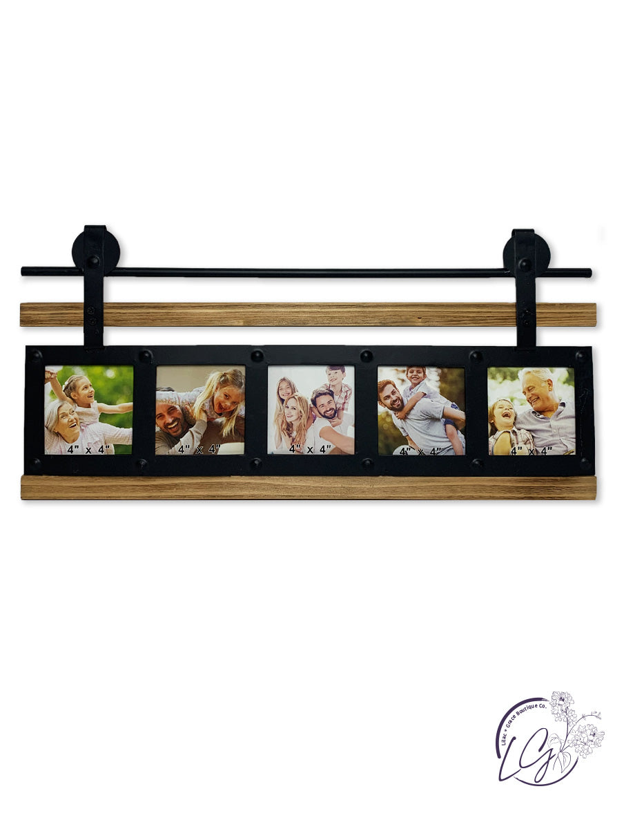 METAL 4X4 PHOTO FRAMES WITH BARN DOOR LOOK HANGER