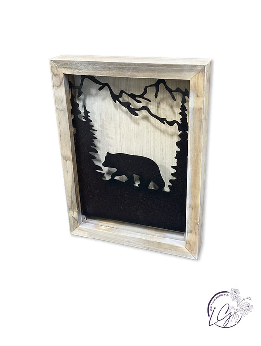 Wood Framed Metal Bear/Deer Cutout Shadow Box