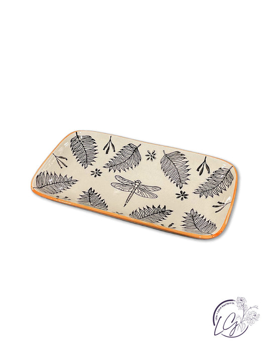 White Botanical Trinket Tray w/ Terracotta Accents