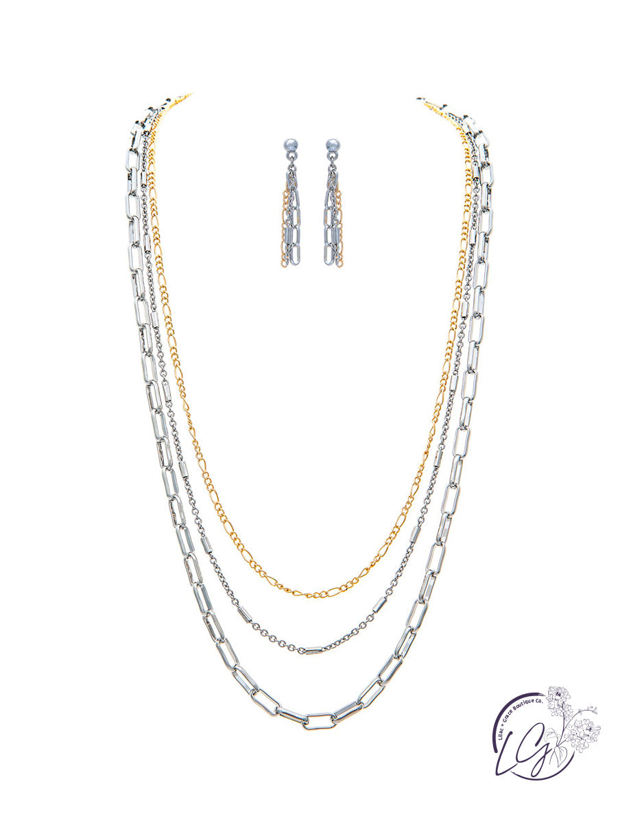 Multi Three Row Chain-link Necklace Set