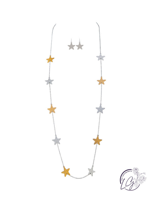 Two Tone Slide Chain Stars Necklace Set