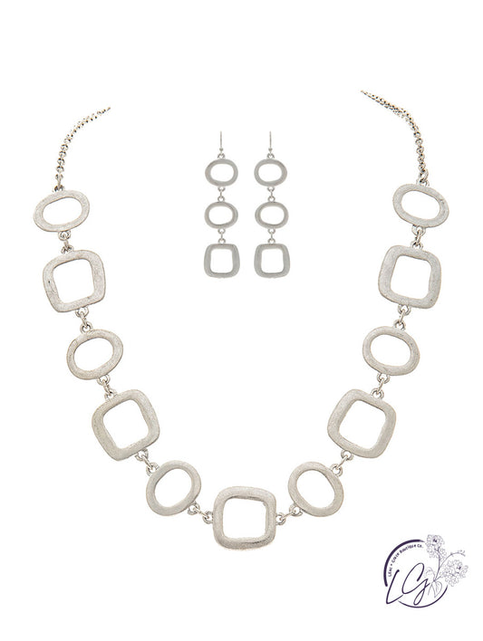 Silver Squares & Circles Chain Necklace Set