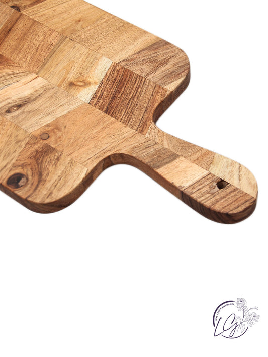 Herringbone Acacia Wood Serving Board w/ Handles