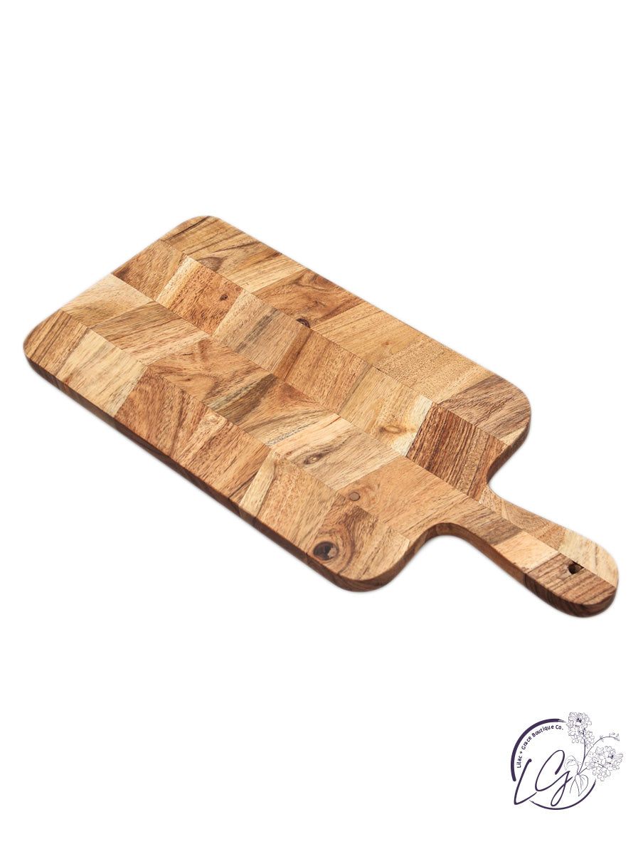 Herringbone Acacia Wood Serving Board w/ Handles