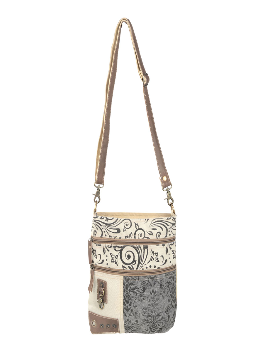 Double Zipper Floral Print Crossbody Bag