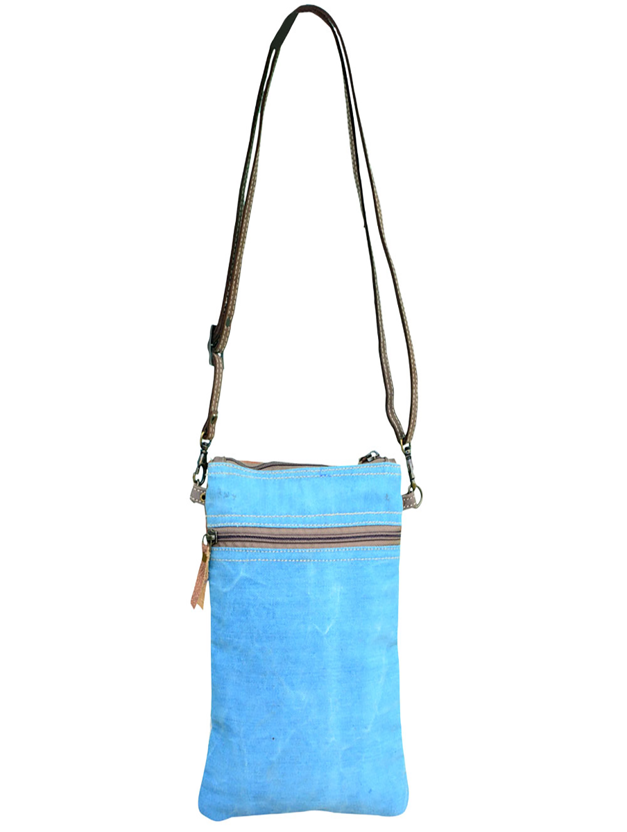 Blue and White Canvas and Flowers Shoulder Bag