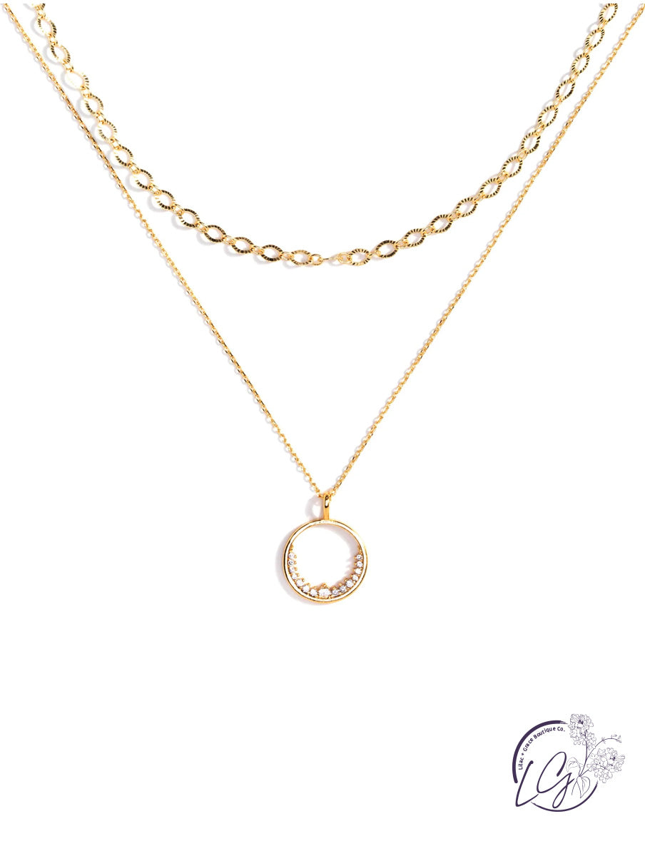 Double Layer - Textured Chain + CZ Rectangle Pendant