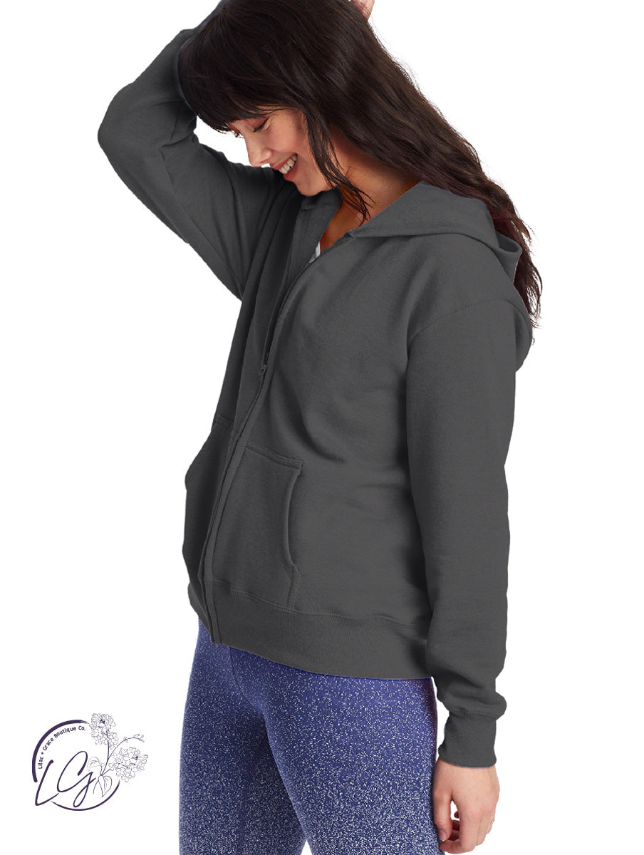 Curvy Signature Zip-Up Sweatshirt in Heather Charcoal