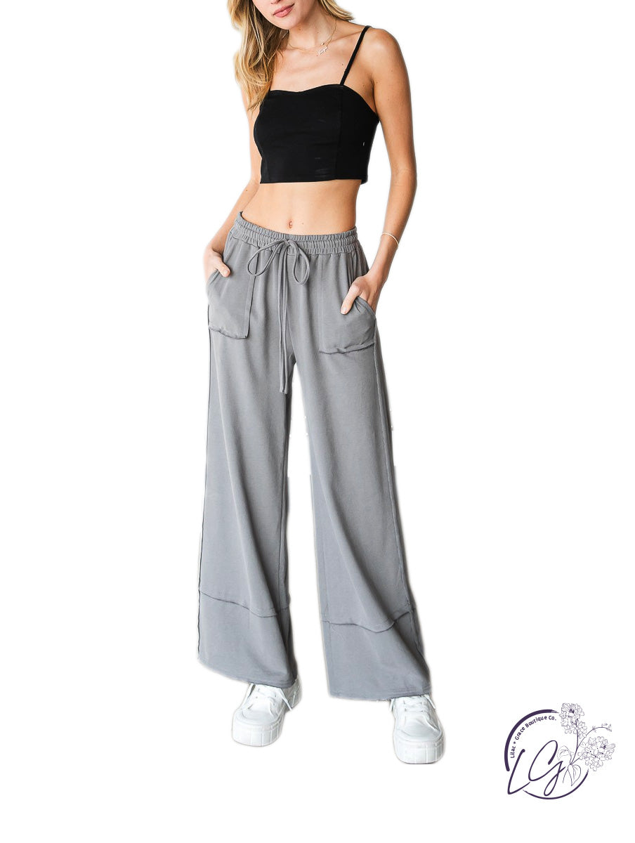 FRENCH TERRY WIDE LEG PANTS