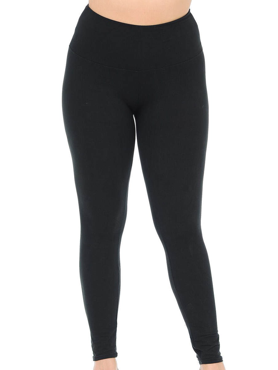 Curvy Buttery Soft Basic Solid High Waisted Legging in Black