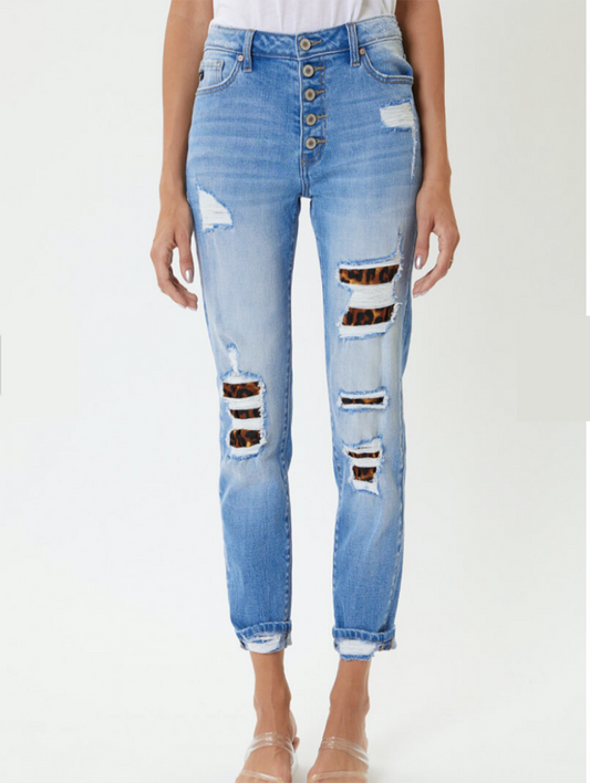 Chelsea High Rise Leopard Patch Classic Skinny Jean by KanCan