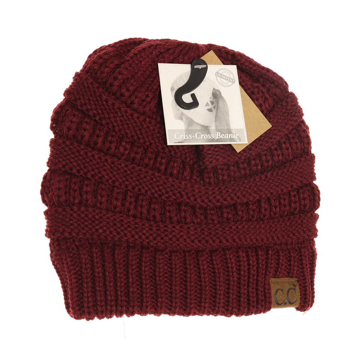 Criss Cross Knit Beanie in Maroon