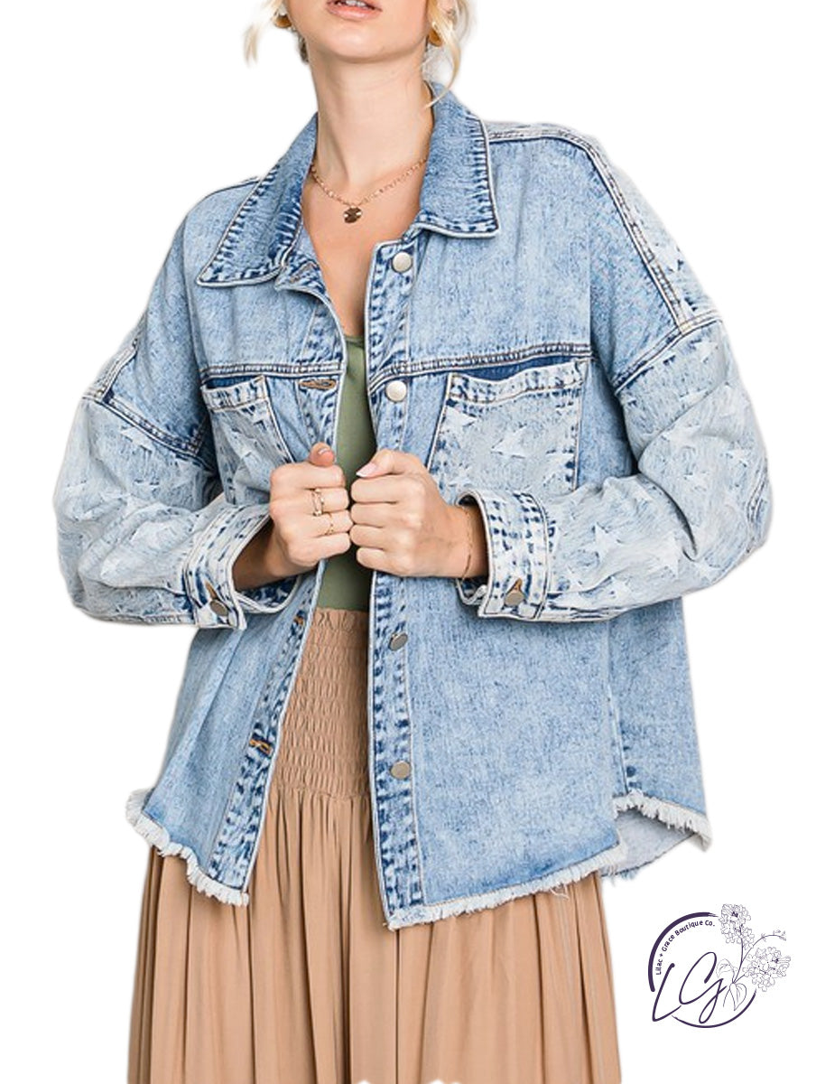 Star Button Down Denim Jacket