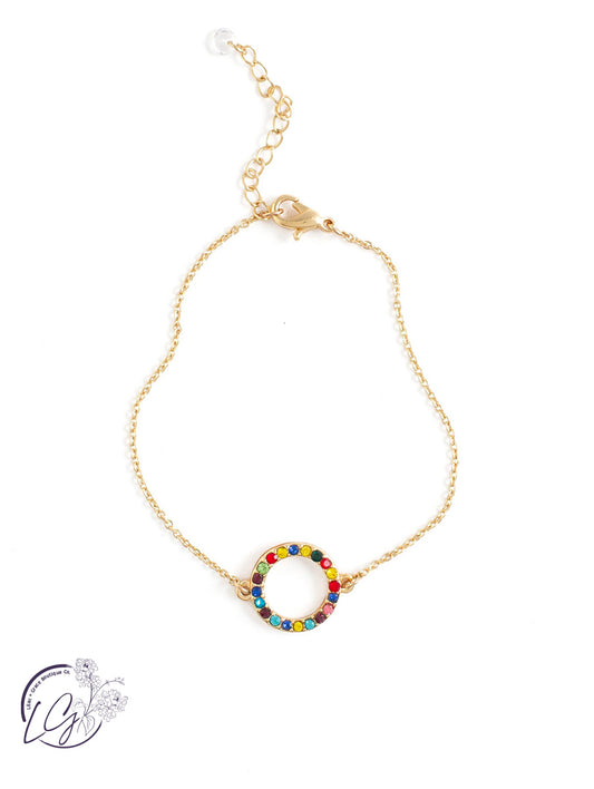 Open circle with multi color crystals Bracelet